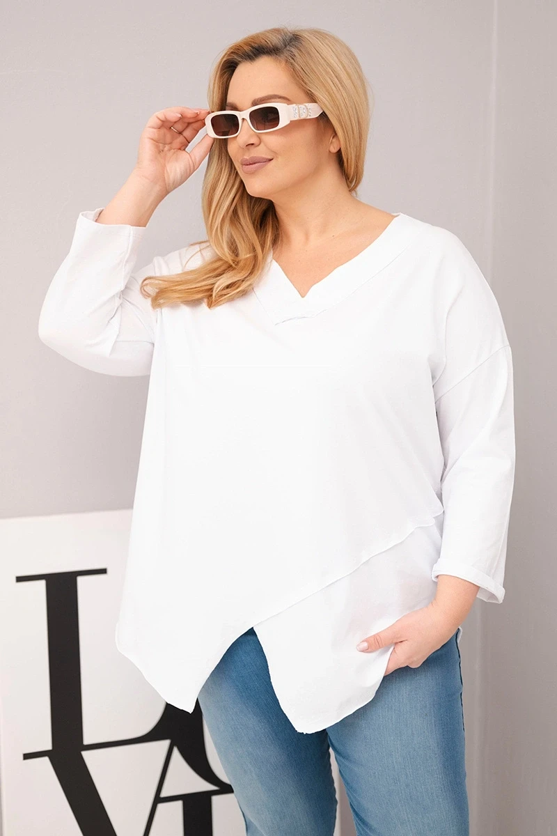 Bluzka Plus Size bawełniana z głębokim dekoltem V i asymetrycznym dołem ( r. 46-50)  