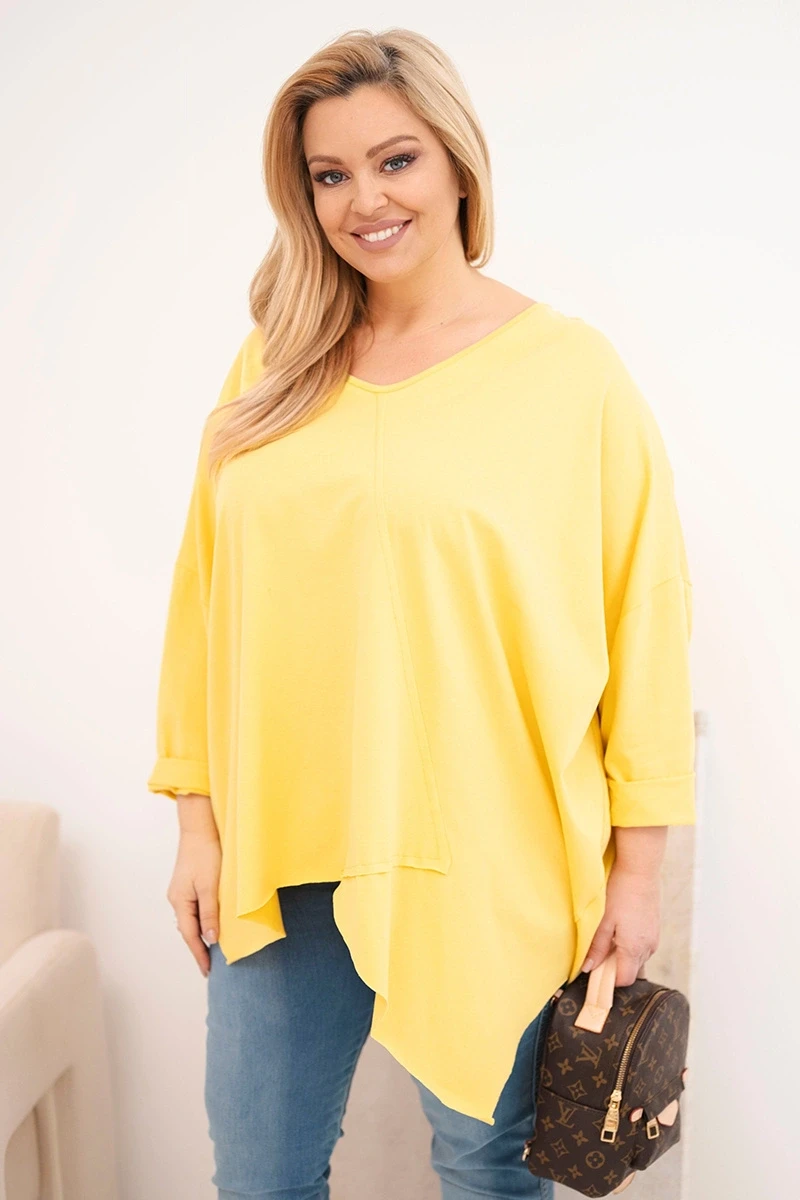 Bluzka Plus Size bawełniana z dekoltem V i asymetrycznym dołem ( r. 48-60 )   OVERSIZE