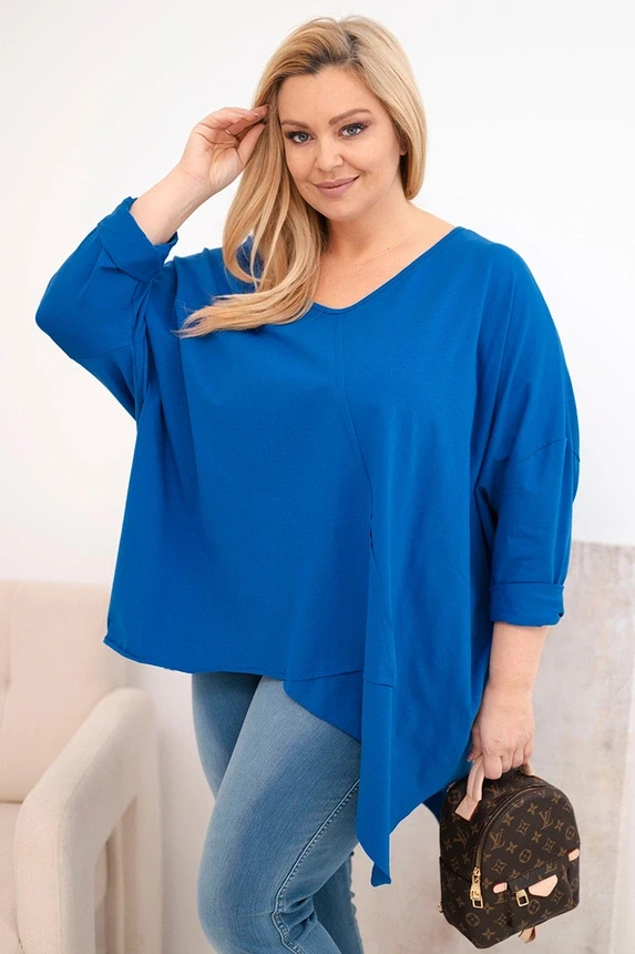 Bluzka Plus Size bawełniana z dekoltem V i asymetrycznym dołem ( r. 48-60 )   OVERSIZE