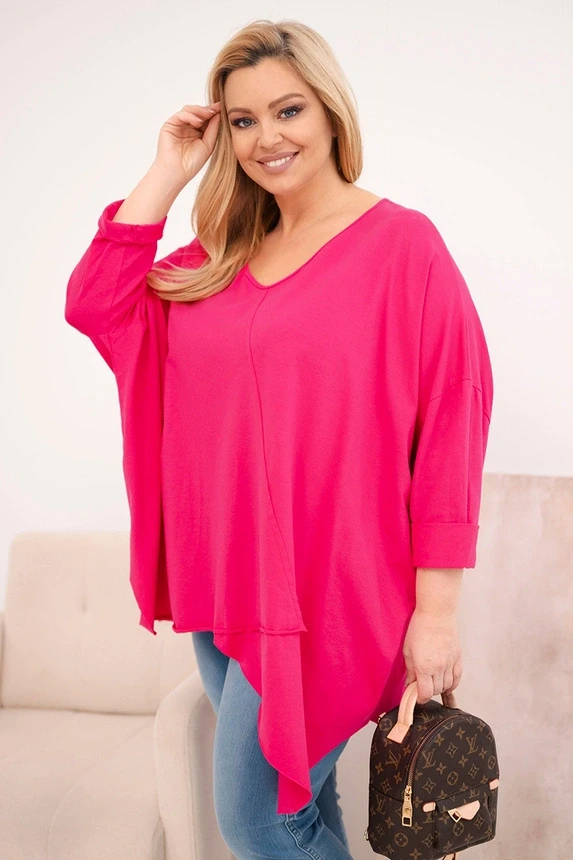 Bluzka Plus Size bawełniana z dekoltem V i asymetrycznym dołem ( r. 48-60 )   OVERSIZE 