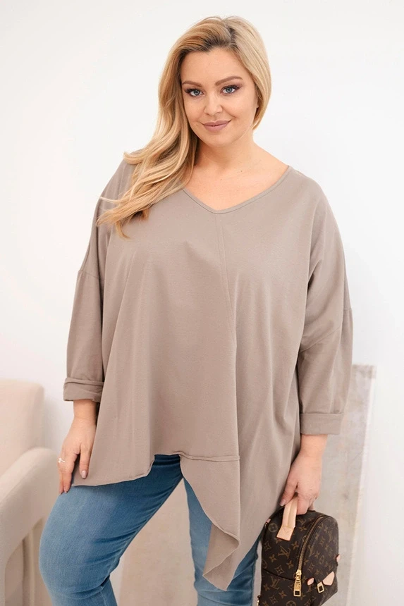 Bluzka Plus Size bawełniana z dekoltem V i asymetrycznym dołem ( r. 48-60 )   OVERSIZE 