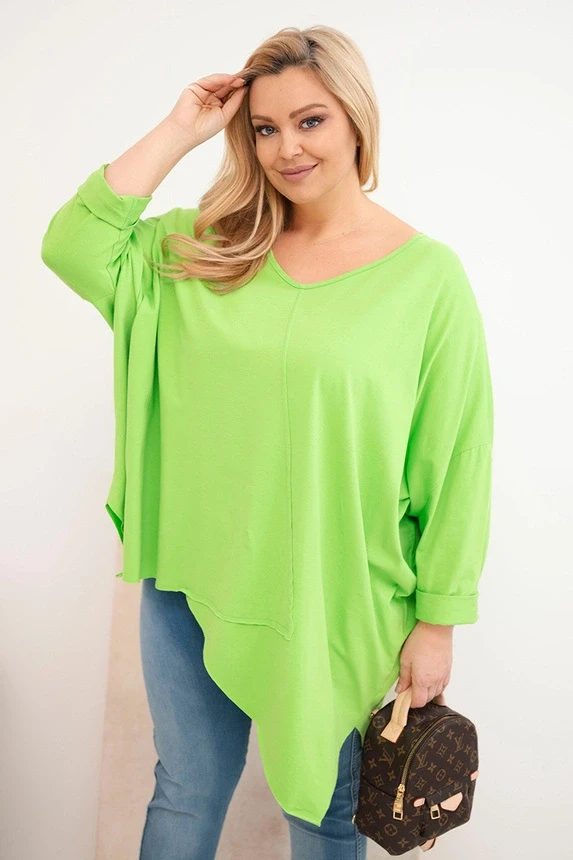 Bluzka Plus Size bawełniana z dekoltem V i asymetrycznym dołem ( r. 48-60 )   OVERSIZE 