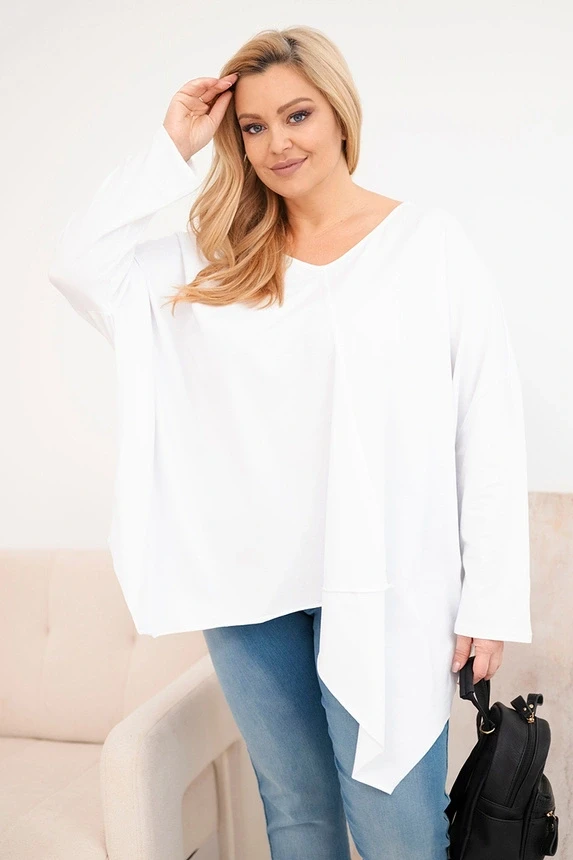 Bluzka Plus Size bawełniana z dekoltem V i asymetrycznym dołem ( r. 48-60 )   OVERSIZE 