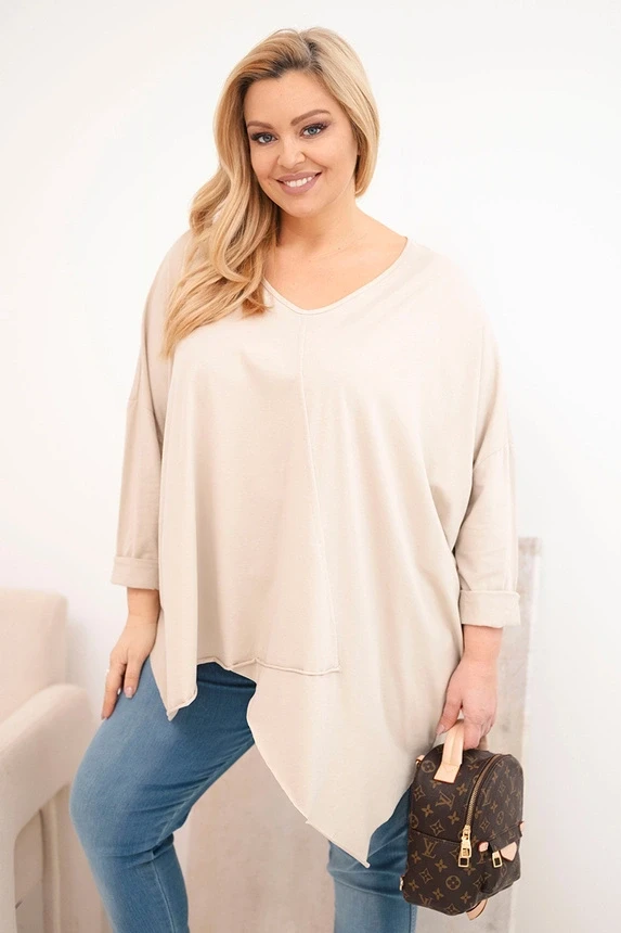 Bluzka Plus Size bawełniana z dekoltem V i asymetrycznym dołem ( r. 48-60 )   OVERSIZE 