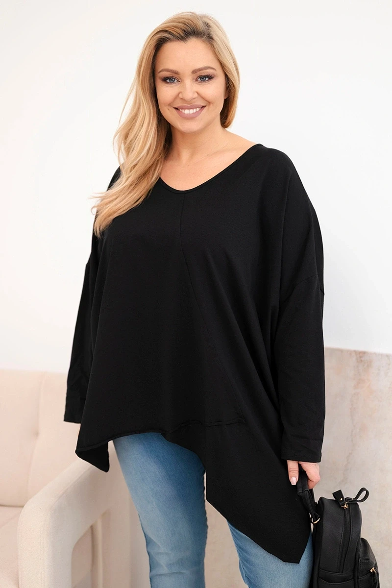 Bluzka Plus Size bawełniana z dekoltem V i asymetrycznym dołem ( r. 48-60 )   OVERSIZE 