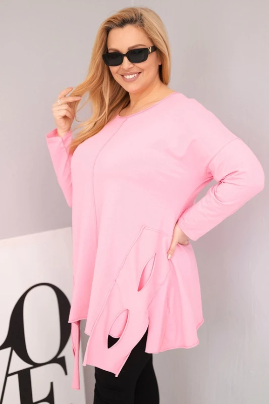 Bluzka Plus Size bawełniana  asymetrycznym dołem i wycięciami  ( r. 46-50 )  