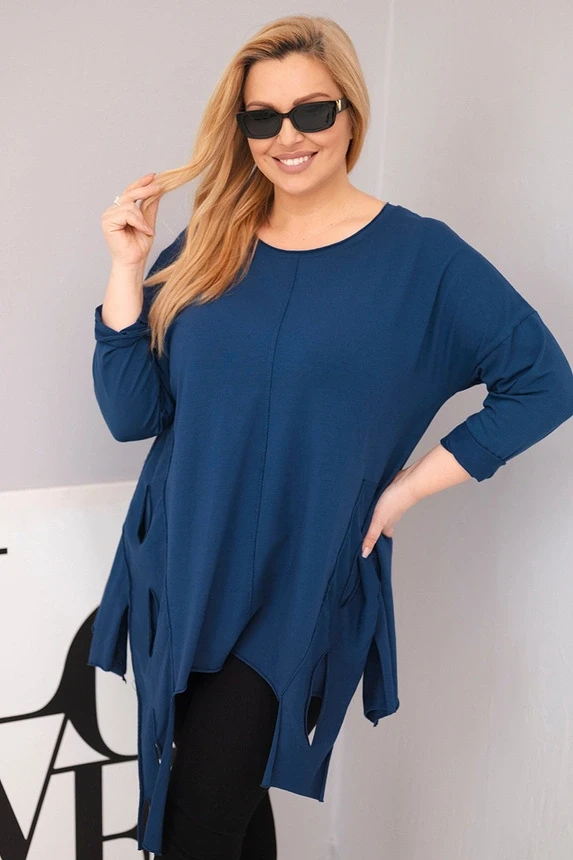 Bluzka Plus Size bawełniana  asymetrycznym dołem i wycięciami  ( r. 46-50 )  