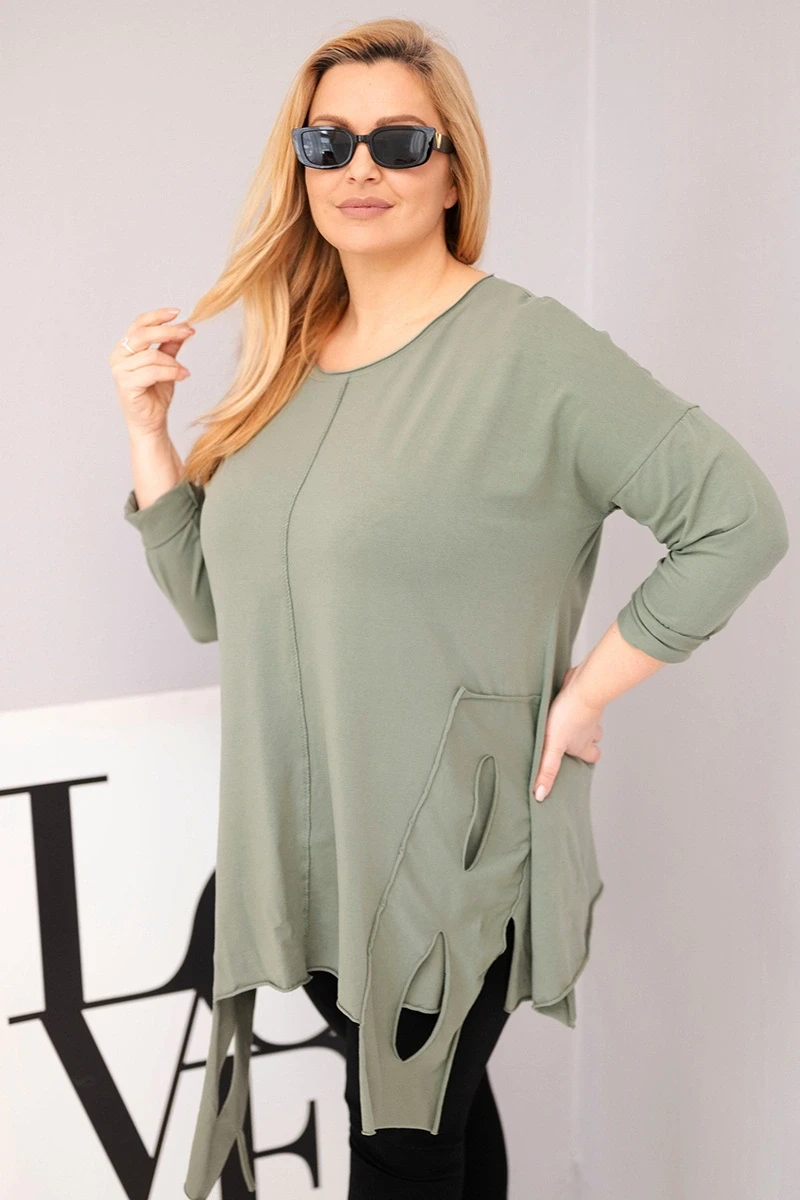 Bluzka Plus Size bawełniana  asymetrycznym dołem i wycięciami  ( r. 46-50 )