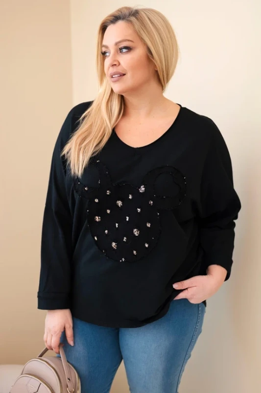 Bluzka Plus Size bawełniana  z dekoltem V i dzetami ( r. 48-54 )  