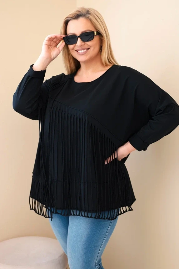 Bluzka Plus Size bawełniana  z frędzlami  ( r. 48-54 )