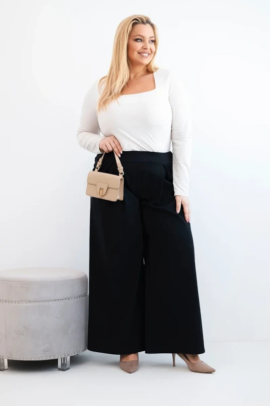 Spodnie damskie Plus Size z szerokimi nogawkami i plisowaniem ( r. 44-48)  