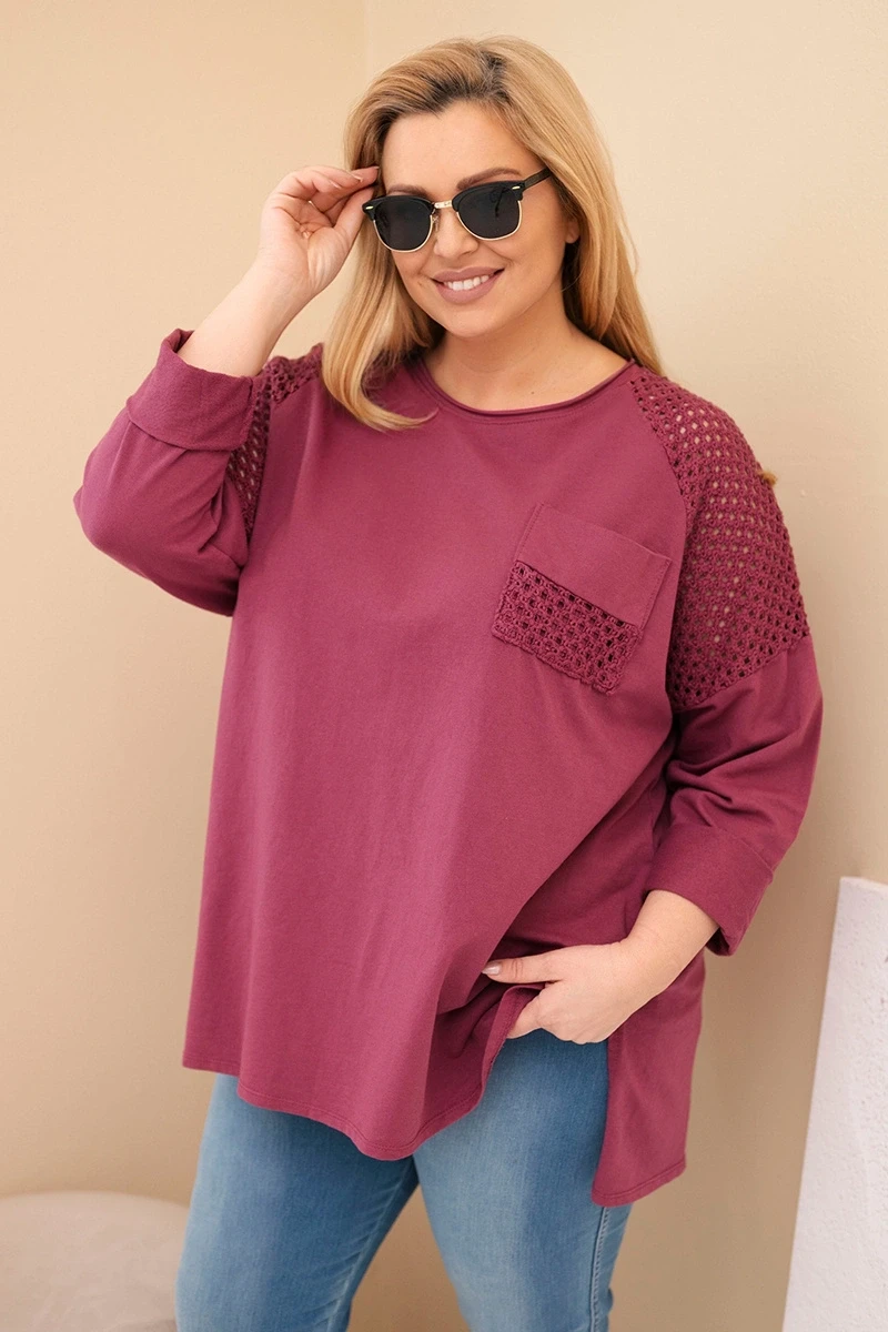 Bluza damska plus size oversize z koronkową kieszonką ( r. 50-56) 