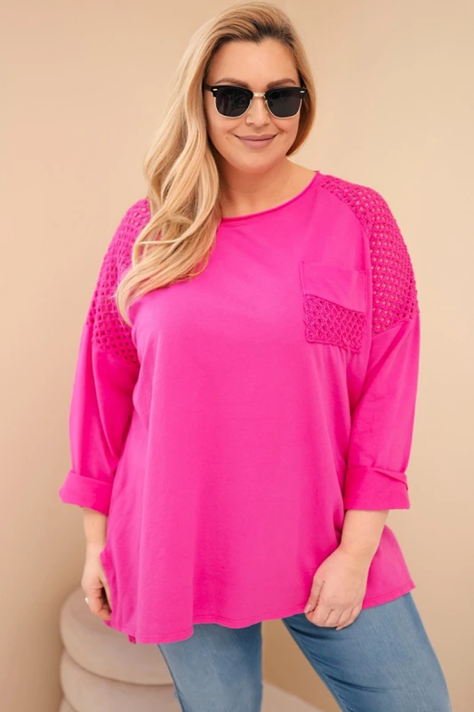 Bluza damska plus size oversize z koronkową kieszonką ( r. 50-56)  