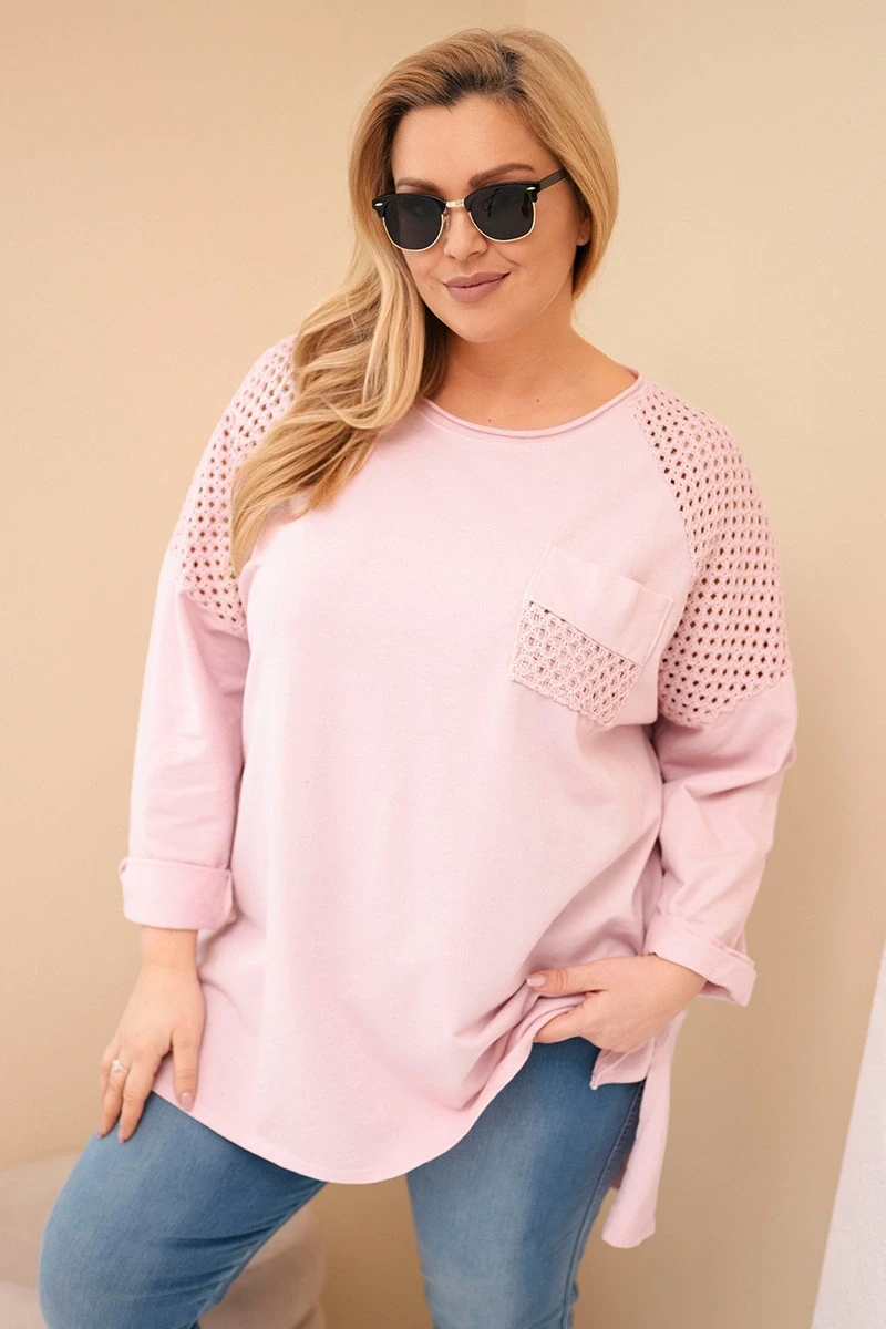 Bluza damska plus size oversize z koronkową kieszonką ( r. 50-56)  