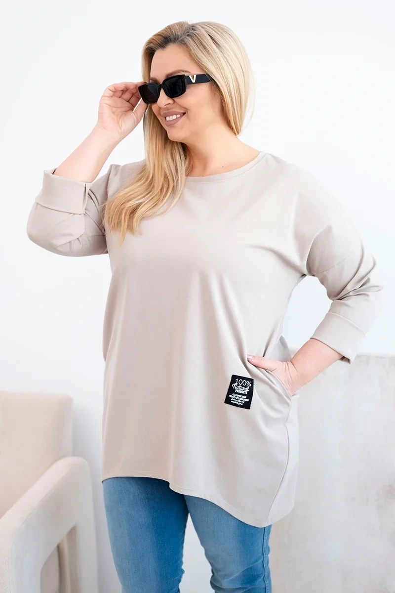 Bluzka plus Size z dłuższym tyłem i długim rękawem ( r. 44-48) 