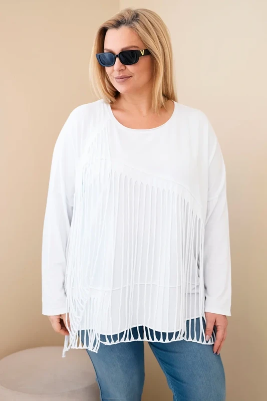 Bluzka Plus Size bawełniana  z frędzlami  ( r. 48-54 ) 