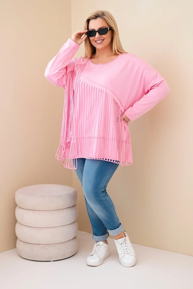 Bluzka Plus Size bawełniana  z frędzlami  ( r. 48-54 ) 