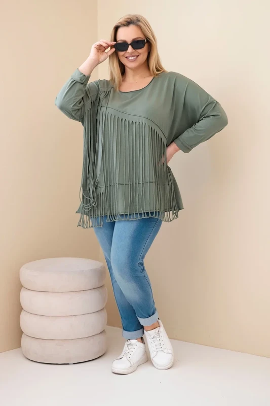 Bluzka Plus Size bawełniana  z frędzlami  ( r. 48-54 ) 