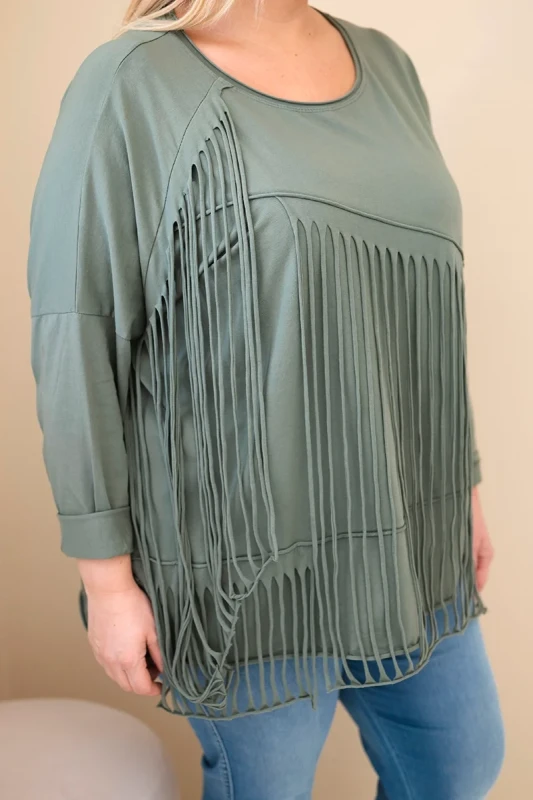Bluzka Plus Size bawełniana  z frędzlami  ( r. 48-54 ) 