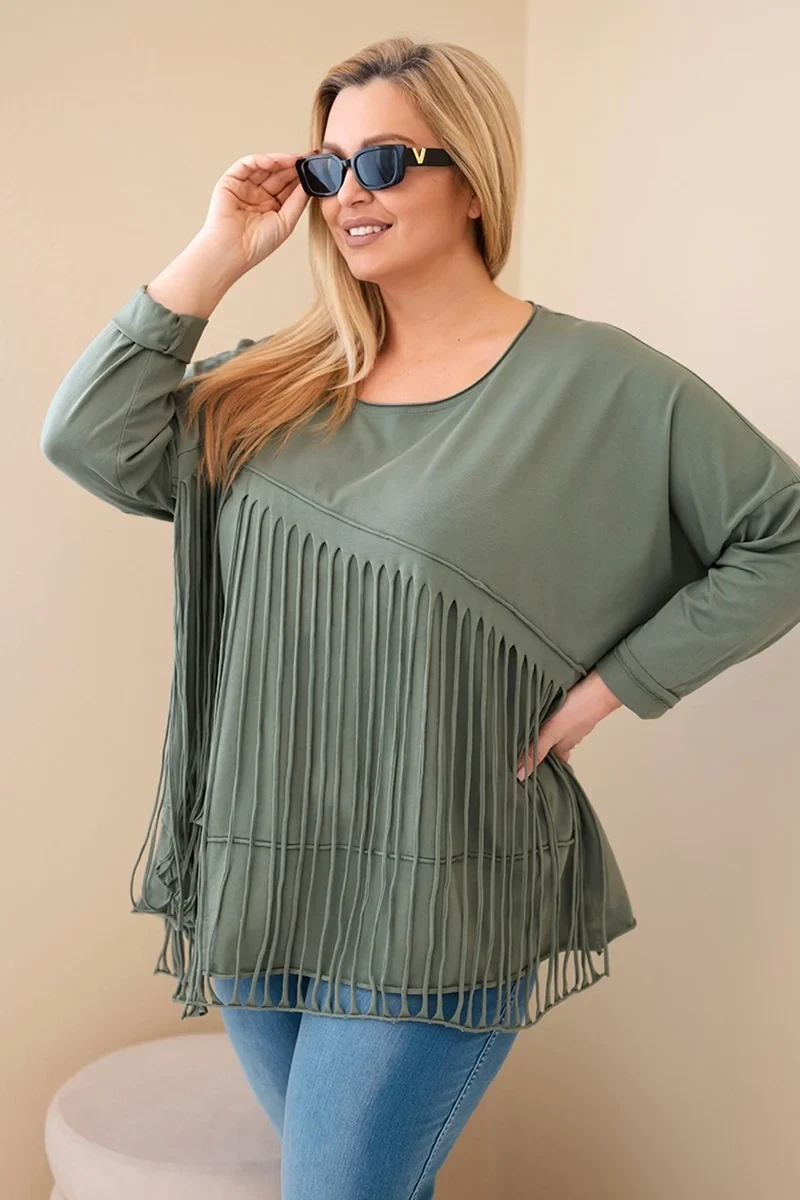 Bluzka Plus Size bawełniana  z frędzlami  ( r. 48-54 ) 