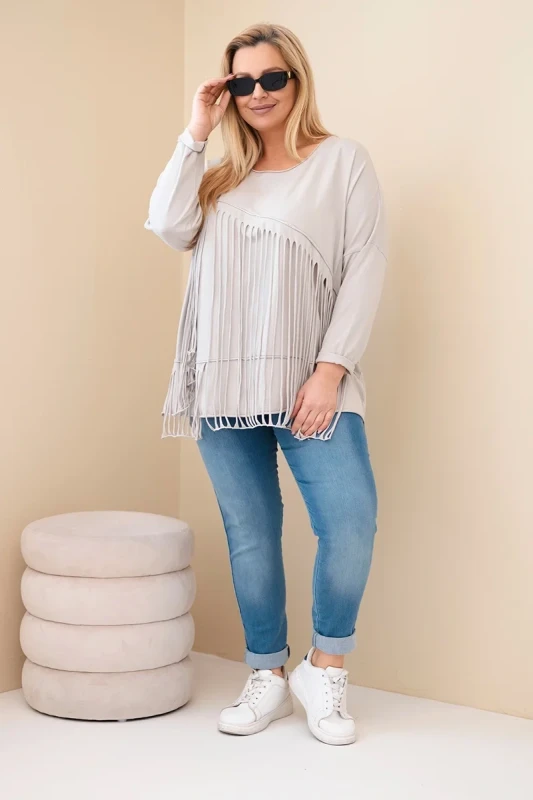 Bluzka Plus Size bawełniana  z frędzlami  ( r. 48-54 ) 