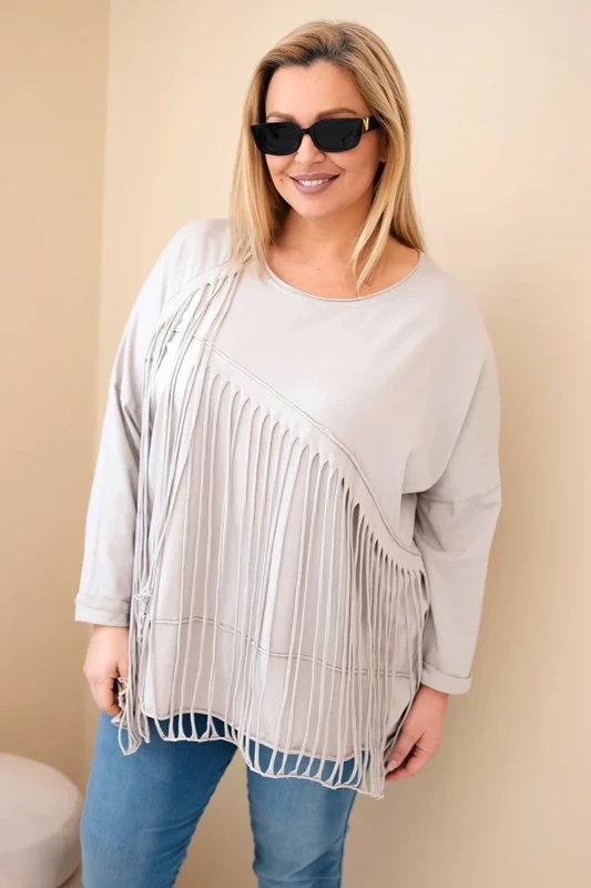 Bluzka Plus Size bawełniana  z frędzlami  ( r. 48-54 ) 