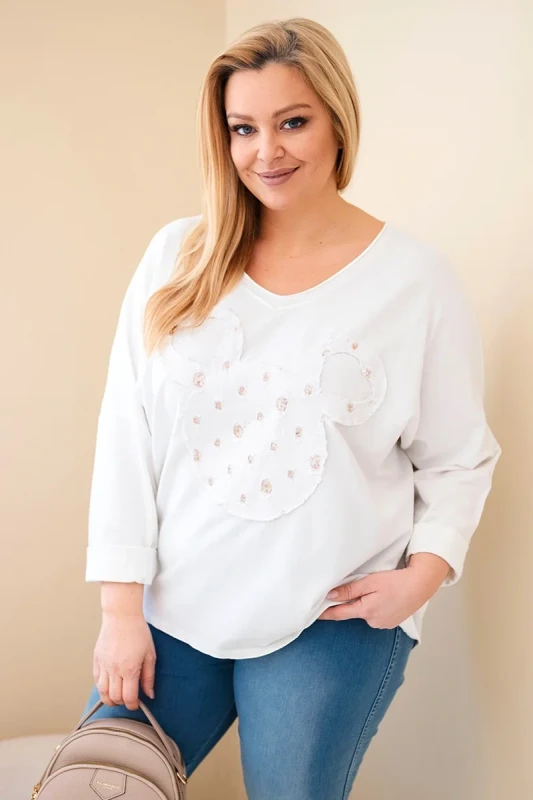 Bluzka Plus Size bawełniana  z dekoltem V i dzetami ( r. 48-54 )  