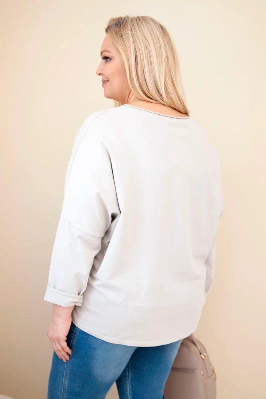 Bluzka Plus Size bawełniana  z dekoltem V i dzetami ( r. 48-54 )