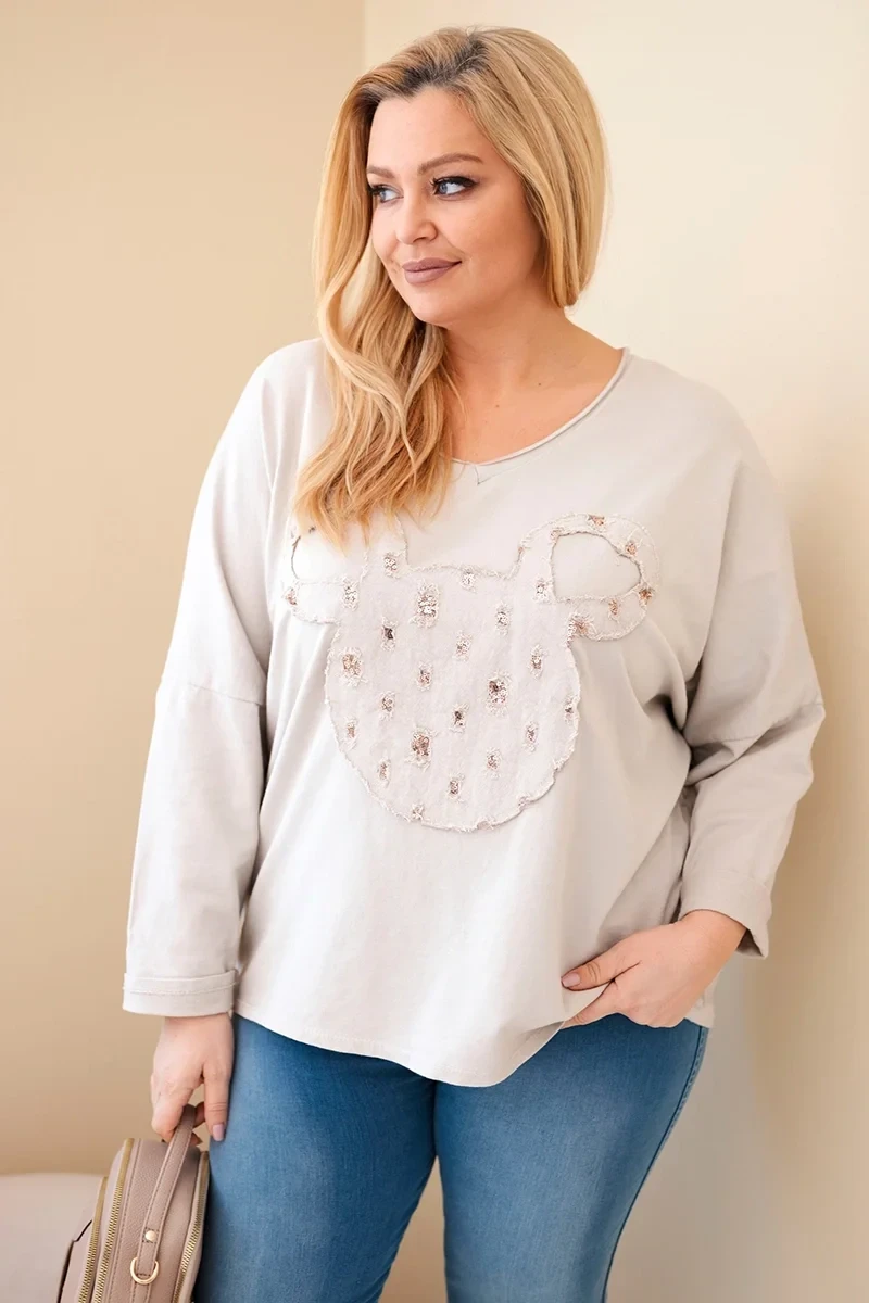 Bluzka Plus Size bawełniana  z dekoltem V i dzetami ( r. 48-54 )