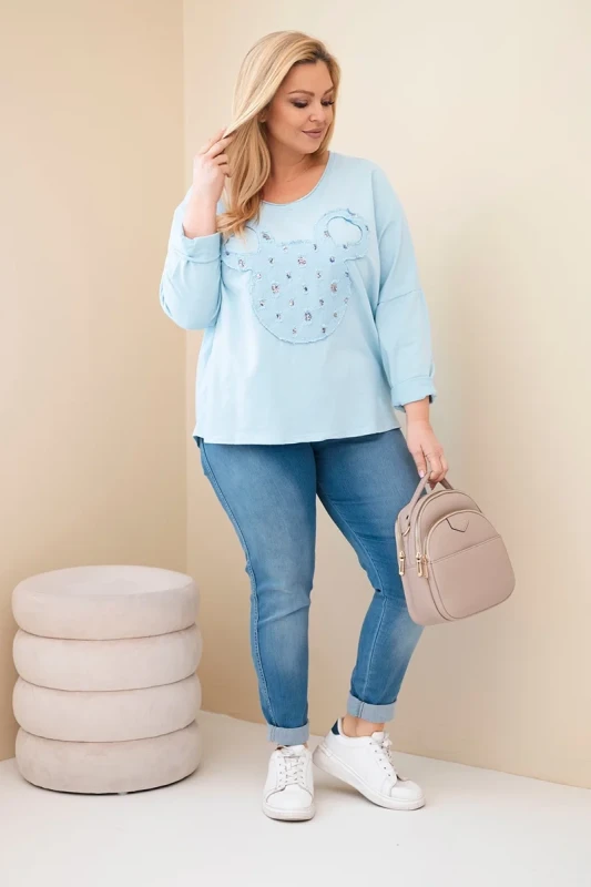 Bluzka Plus Size bawełniana  z dekoltem V i dzetami ( r. 48-54 ) 