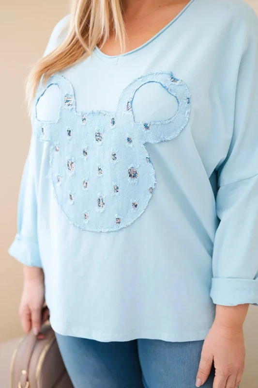 Bluzka Plus Size bawełniana  z dekoltem V i dzetami ( r. 48-54 ) 