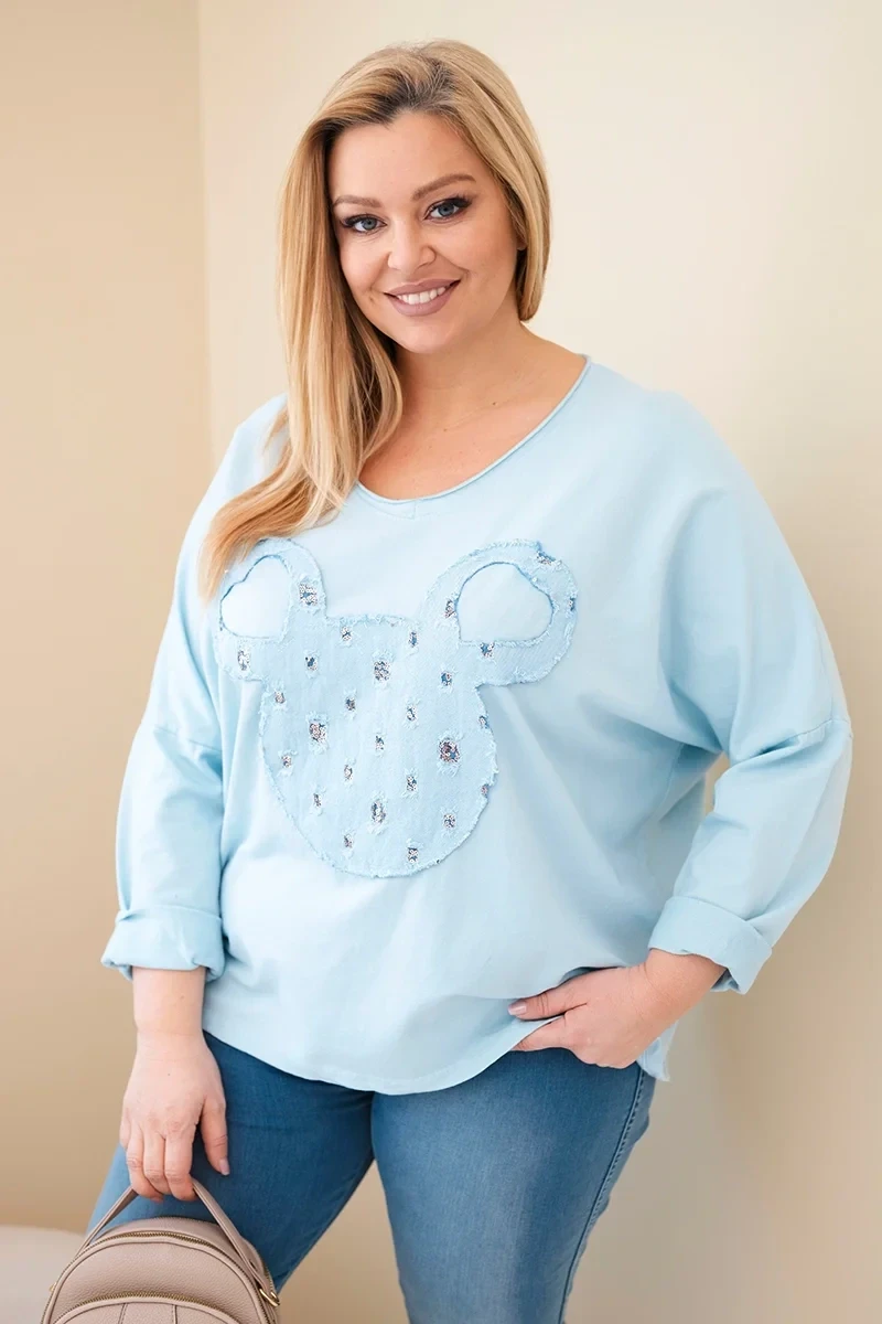 Bluzka Plus Size bawełniana  z dekoltem V i dzetami ( r. 48-54 ) 