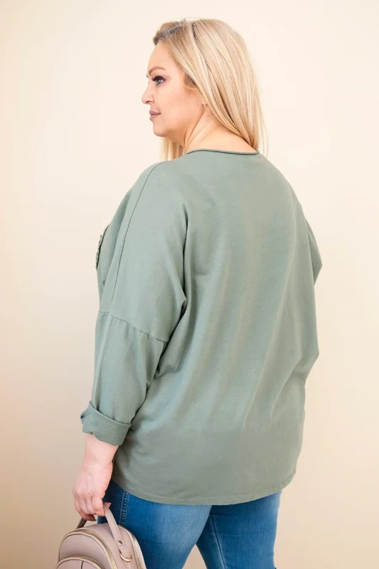 Bluzka Plus Size bawełniana  z dekoltem V i dzetami ( r. 48-54 )  