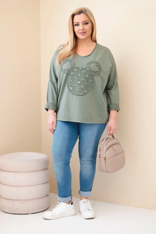 Bluzka Plus Size bawełniana  z dekoltem V i dzetami ( r. 48-54 )  