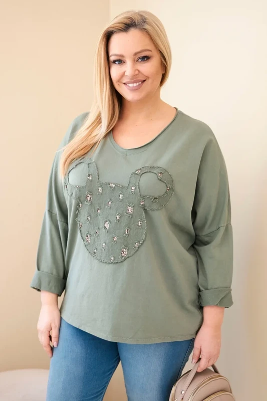Bluzka Plus Size bawełniana  z dekoltem V i dzetami ( r. 48-54 )  
