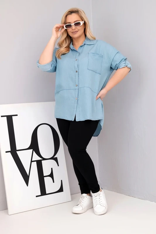 Koszula Plus Size jeansowa - jasna  ( r. 46-50)