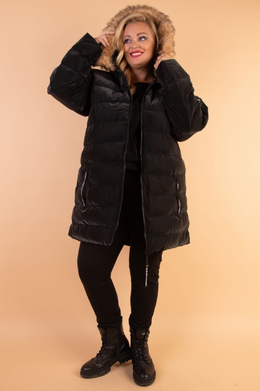 Zimowa  kurtka plus size pikowana z kapturem i futerkiem   - WYSYŁKA 24H -PROMOCJA 