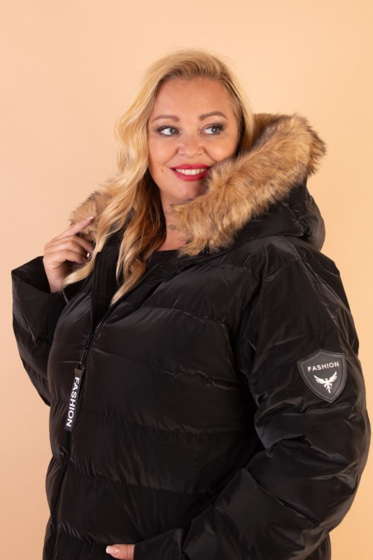 Zimowa  kurtka plus size pikowana z kapturem i futerkiem   - WYSYŁKA 24H -PROMOCJA 