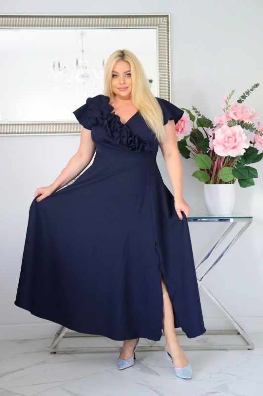 Sukienka z kwiecistą falbaną KOD S1019 (r. 48-60) 