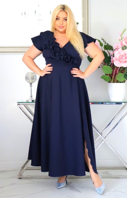 Sukienka z kwiecistą falbaną KOD S1019 (r. 48-60) 