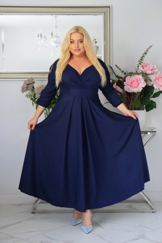 Sukienka maxi z różami na rękawach KOD S1012 (r. 48-56)   