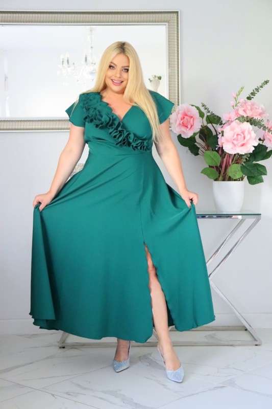 Sukienka z kwiecistą falbaną KOD S1019 (r. 48-60)  