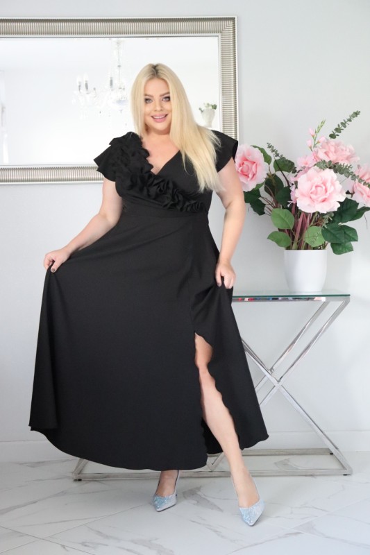 Sukienka z kwiecistą falbaną KOD S1019 (r. 48-60)   