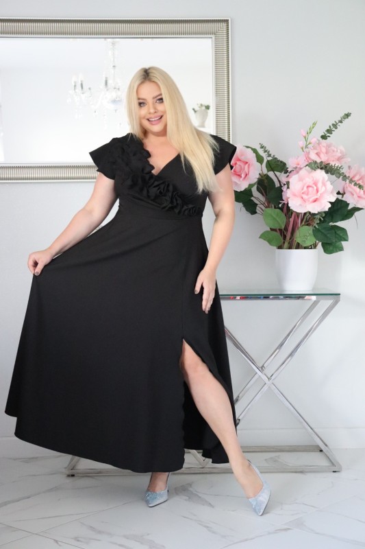 Sukienka z kwiecistą falbaną KOD S1019 (r. 48-60)   