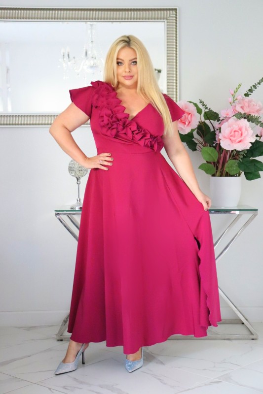 Sukienka z kwiecistą falbaną KOD S1019 (r. 48-60)   