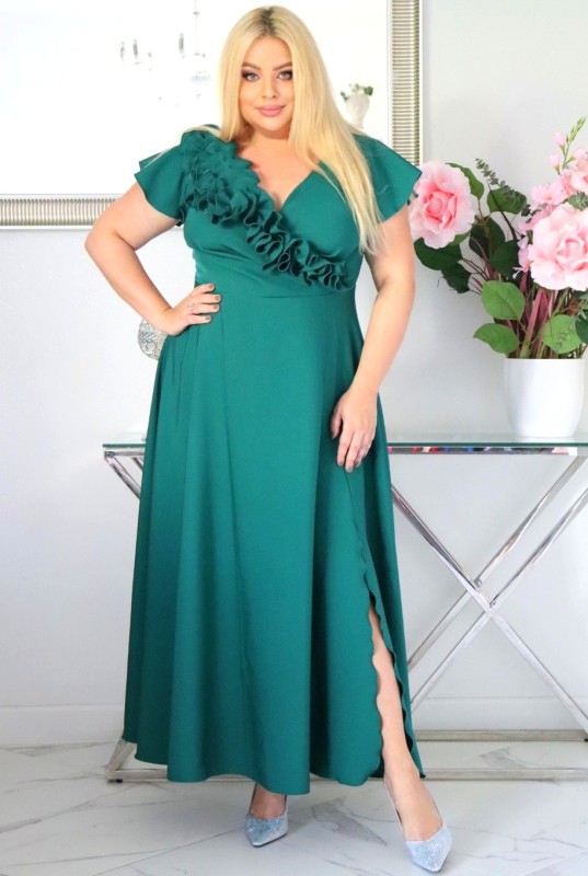 Sukienka z kwiecistą falbaną KOD S1019 (r. 48-60)  