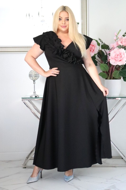 Sukienka z kwiecistą falbaną KOD S1019 (r. 48-60)   