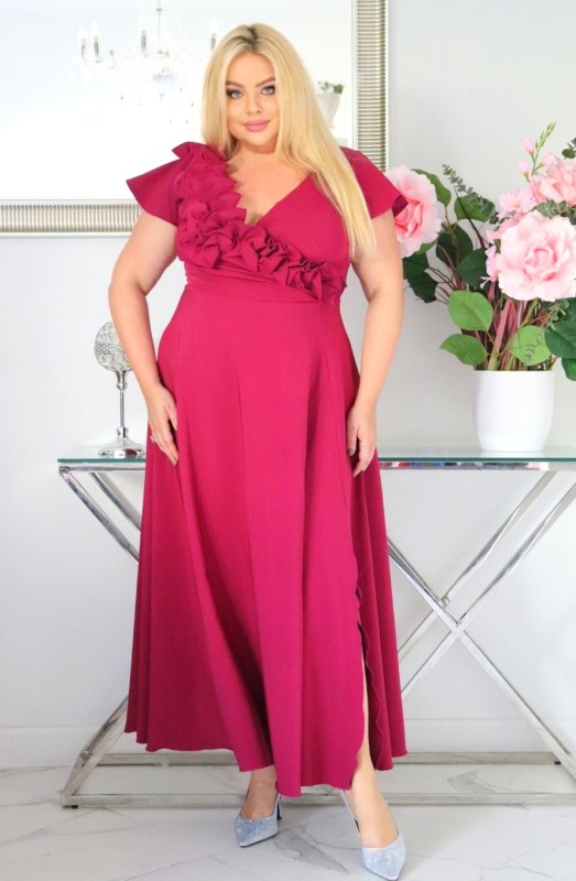 Sukienka z kwiecistą falbaną KOD S1019 (r. 48-60)   