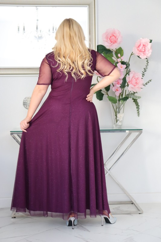 Sukienka maxi plus size brokatowa z tiulem KOD S1031 (r. 48-56)  