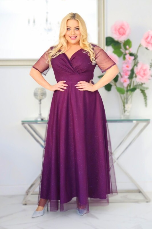 Sukienka maxi plus size brokatowa z tiulem KOD S1031 (r. 48-56)  